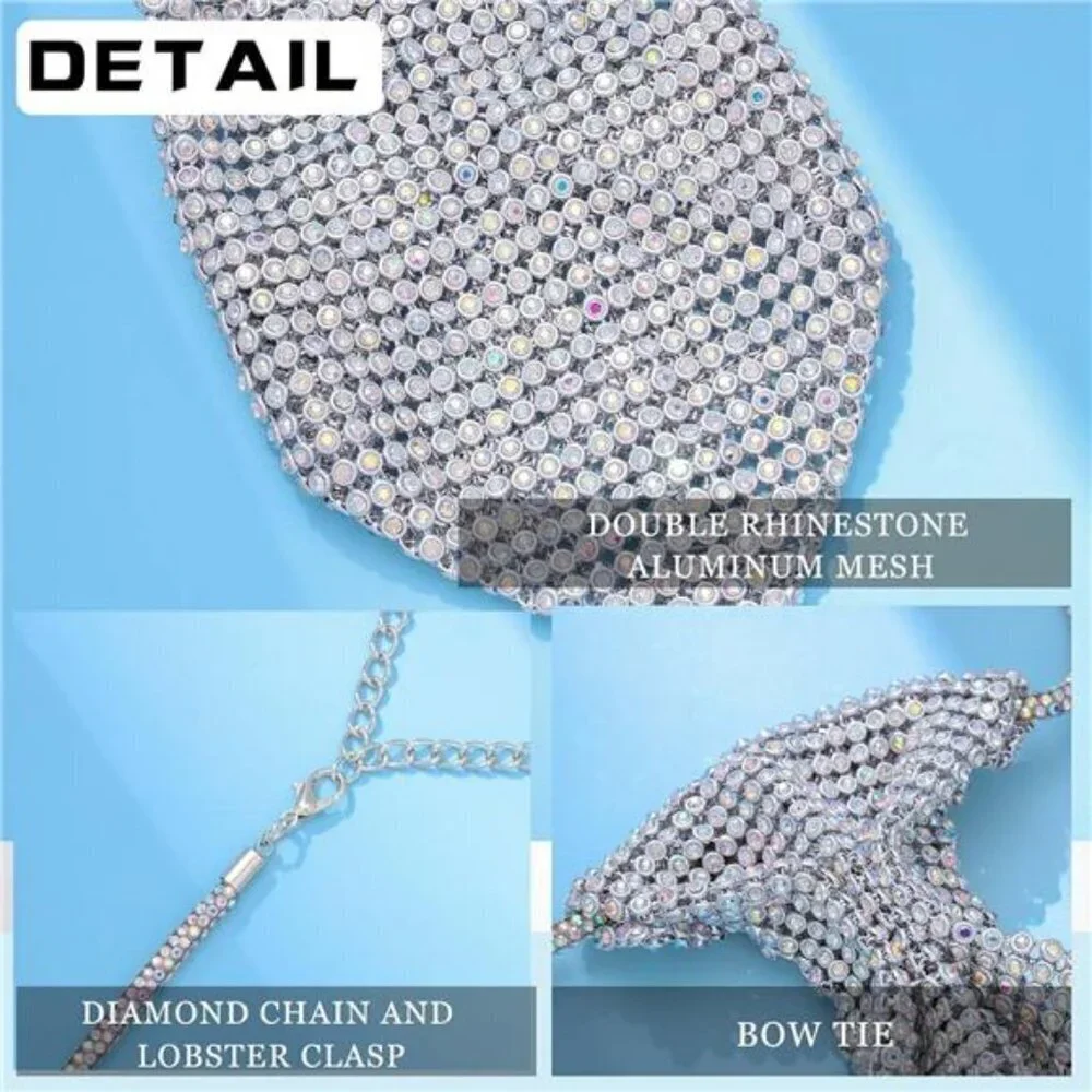 Women’s Luxury Crystal Rhinestone Necktie Silver Sparkling Fashion Statement Tie